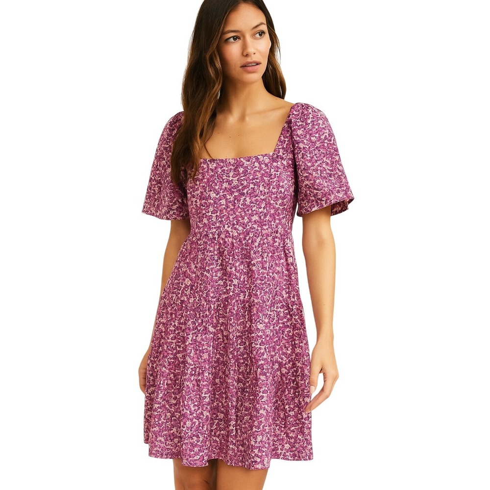 Hyacinth‎ House XXL Floral Print Square Neck Puff Sleeve Mini Dress Cottagecore